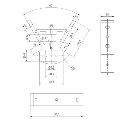براکت K800 پرینتر سه بعدی دلتا (Delta Kossel) مناسب برای پروفیل شیاردار 20×20