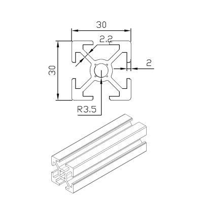 پروفیل آلومینیومی شیاردار 30*30 سنگین