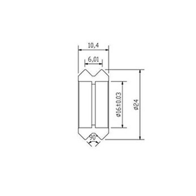چرخ V شکل قطر داخلی 15.9mm، قطر خارجی 24mm و عرض 10.4mm بدون بلبرینگ