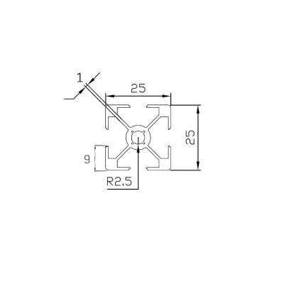 پروفیل آلومینیومی شیاردار 25*25