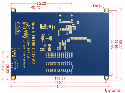 نمایشگر LCD فول کالر تاچ 5 اینچ دارای ورودی HDMI محصول Waveshare