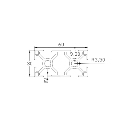 پروفیل آلومینیومی شیاردار 60*30