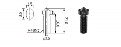 نازل هات اند استیل سخت کاری شده پرینتر سه بعدی E3D crater hard steel nozzle large مناسب برای فیلامنت 1.75 با قطرهای مختلف