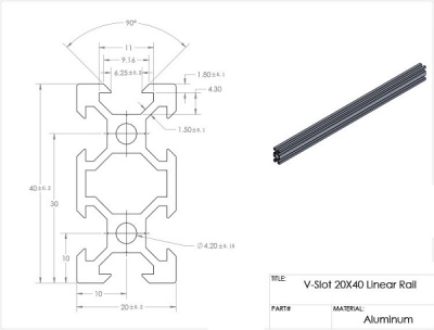 پروفیل آلومینیومی شیاردار 40*20 مشکی (V-SLOT)