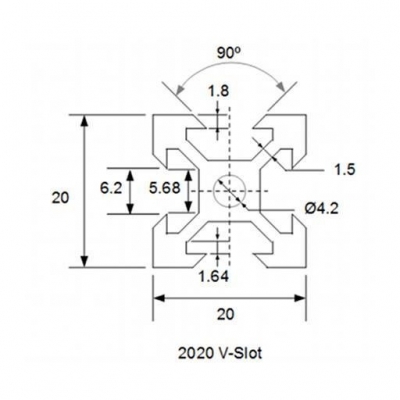 پروفیل آلومینیومی شیاردار 20*20 (V-SLOT)
