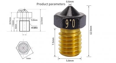 نازل هات اند پرینتر سه بعدی روکش تفلون Teflon coated E3D nozzle با قطرهای مختلف