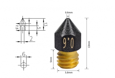 نازل اکسترودر پرینتر سه بعدی روکش تفلون Teflon coated MK8 nozzle با قطرهای مختلف