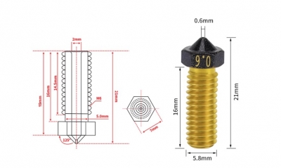 نازل هات اند پرینتر سه بعدی روکش تفلون Teflon coated E3D volcanic nozzle با قطرهای مختلف