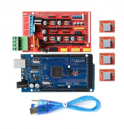 مجموعه کامل قطعات الکترونیکی شامل برد آردوینو mega2560، رمپ 1.4 و Stepstick A4988 پرینتر سه بعدی