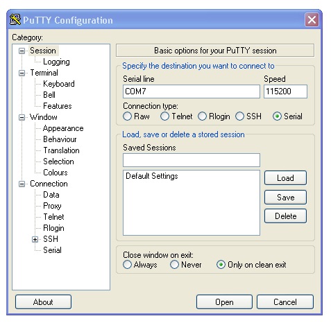 محیط نرم افزار putty 