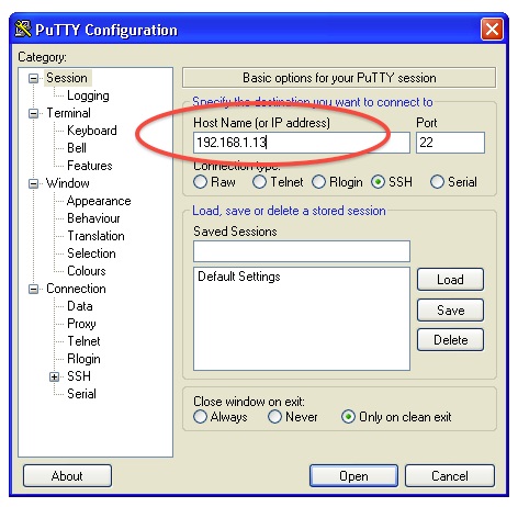 نرم افزار putty برای برقراری ارتباط در ویندوز